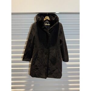Collection by Gallery Womens Wool Blend Faux Fur Trim Hooded Coat Charcoal Large